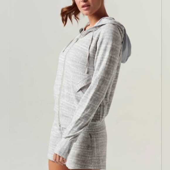 Blanc Noir Luxe Zip Front Hoodie Emilia Print Jacket Thumb Holes Size XS Fall - Picture 2 of 14